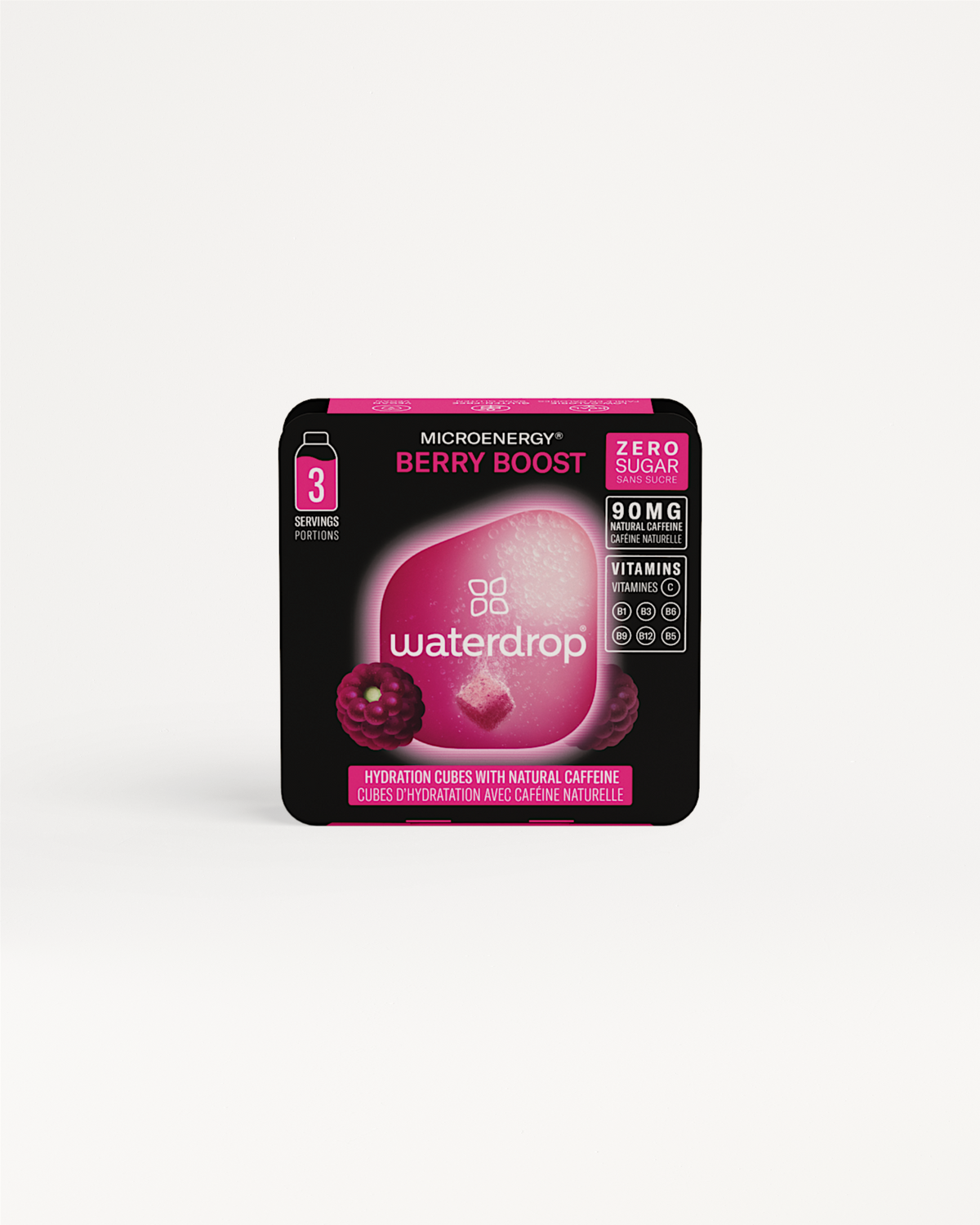 Choose your Flavour: Berry Boost hydration cubes, zero sugar, caffeine-infused.