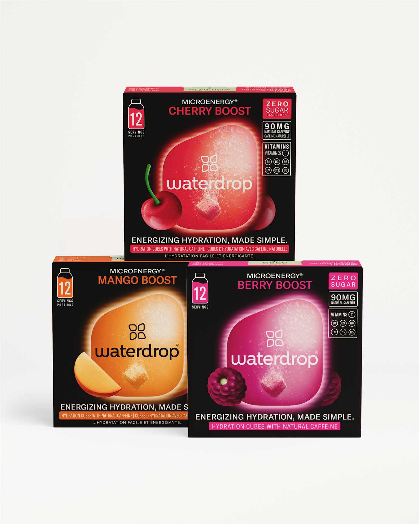 Microenergy Booster Set: Cherry, Mango, Berry hydration cubes.