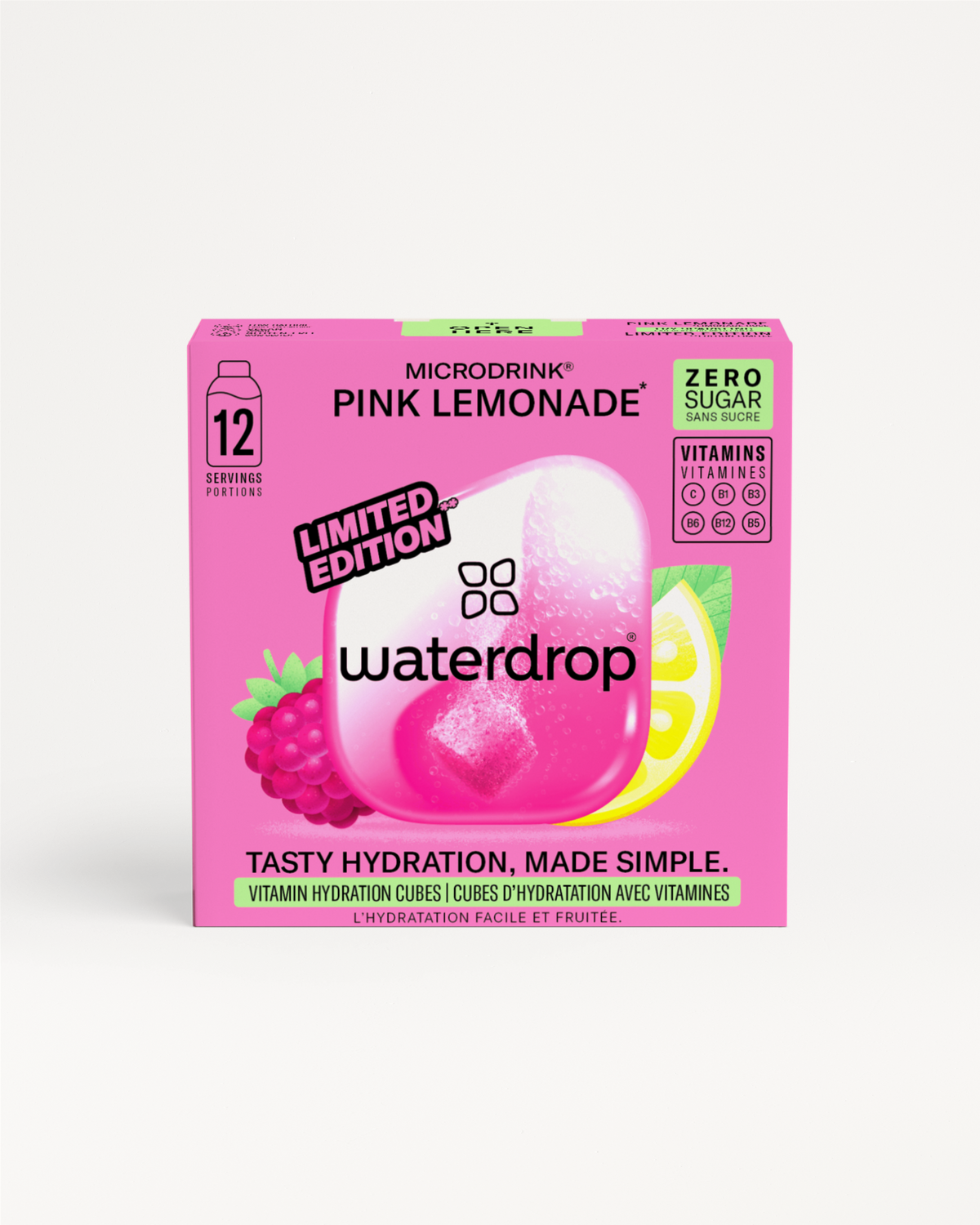 PINK LEMONADE waterdrop® vitamin hydration cubes box.