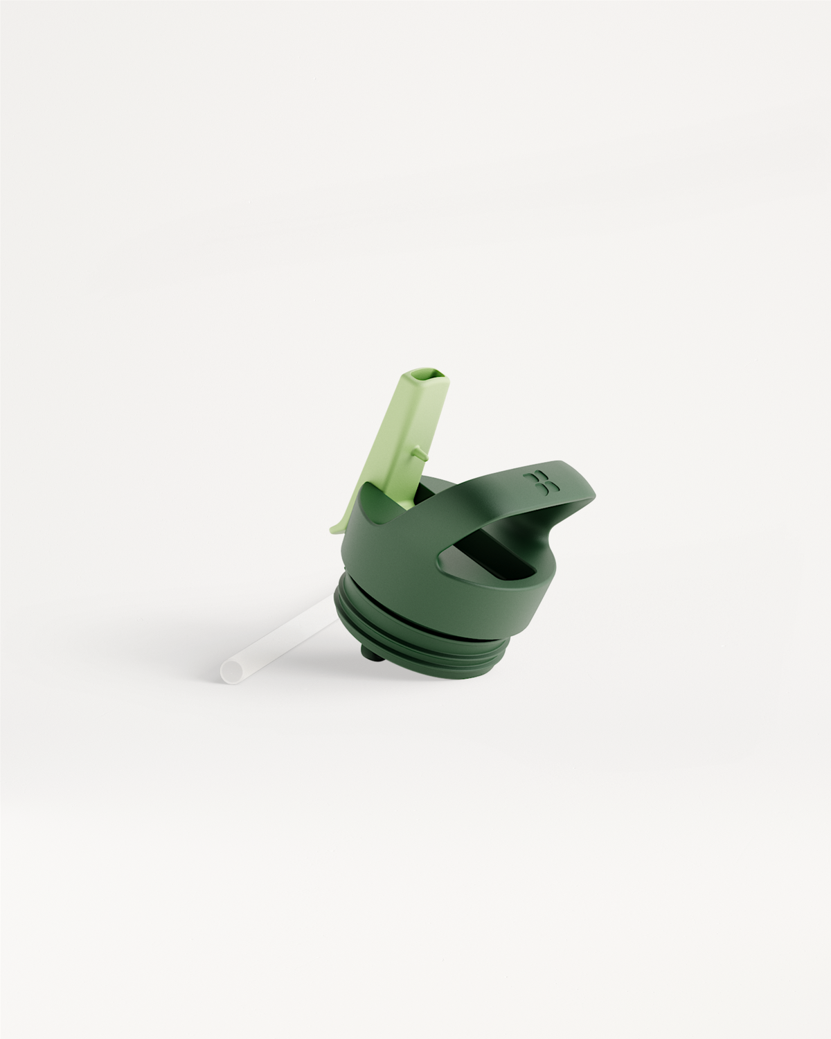 Straw Lid on green water bottle with built-in detachable straw.