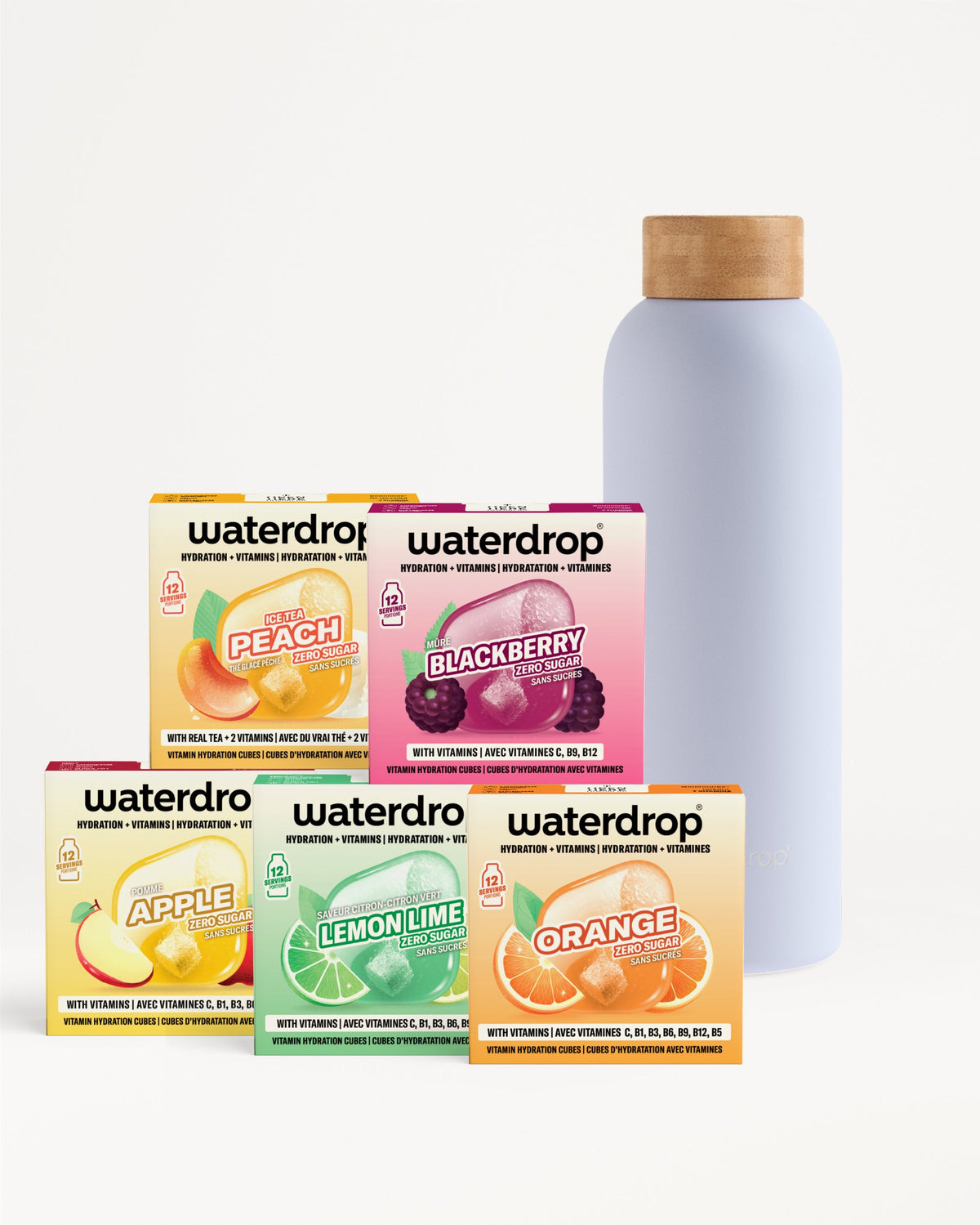 30 Days Starter Set Thermo Steel: vitamin hydration cubes, reusable bottle.