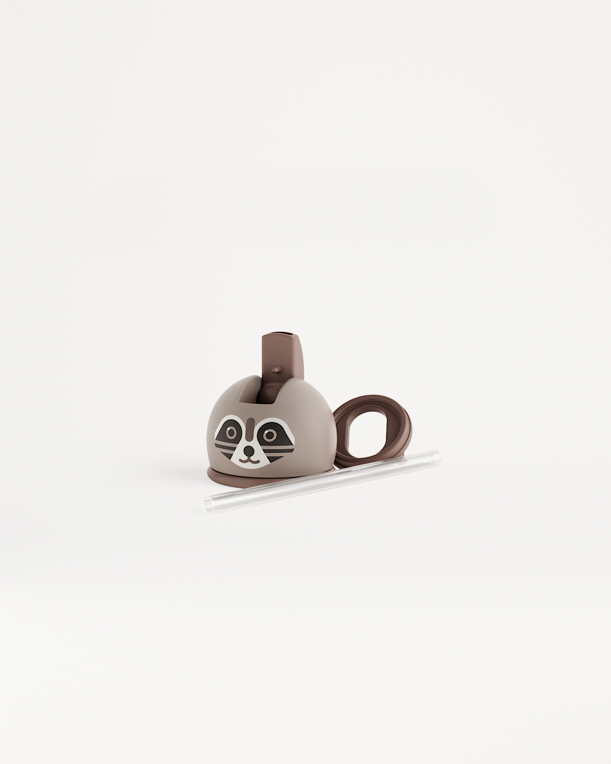 Toddler Straw Cap with cartoon raccoon face design.