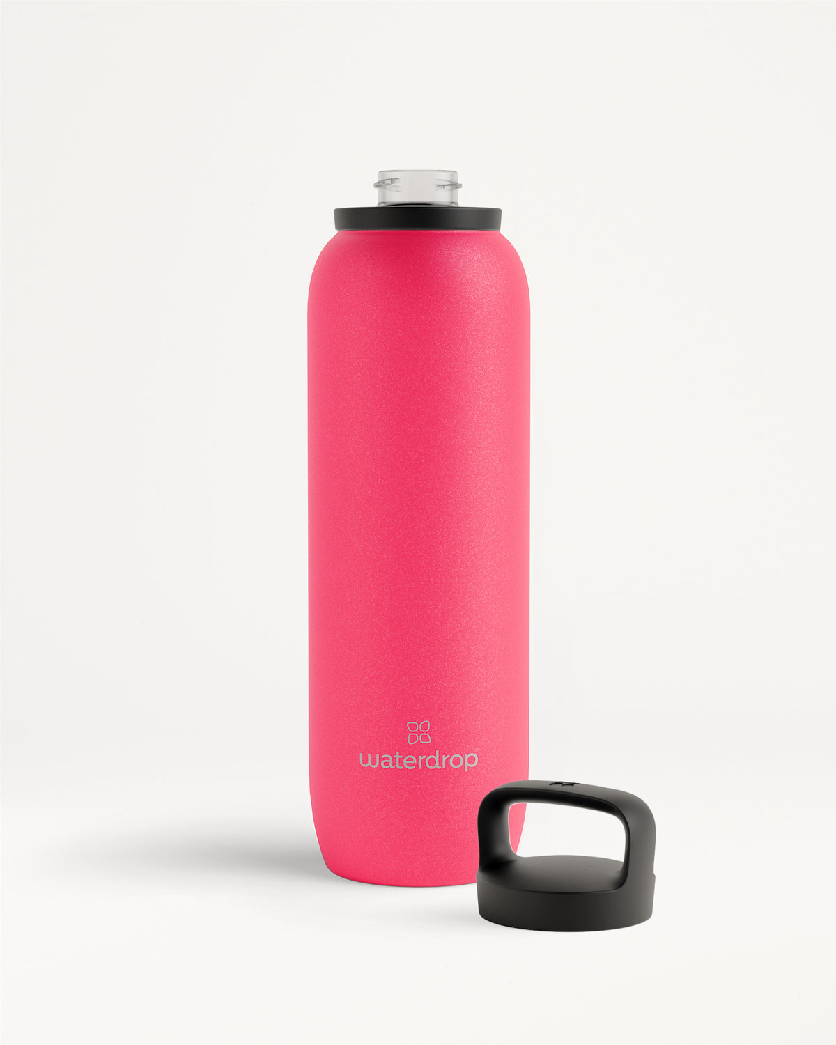 All-Purpose Thermo · Spout Lid: A pink, double-walled stainless steel water bottle with a black cap, designed to keep drinks ice-cold for up to 24 hours.