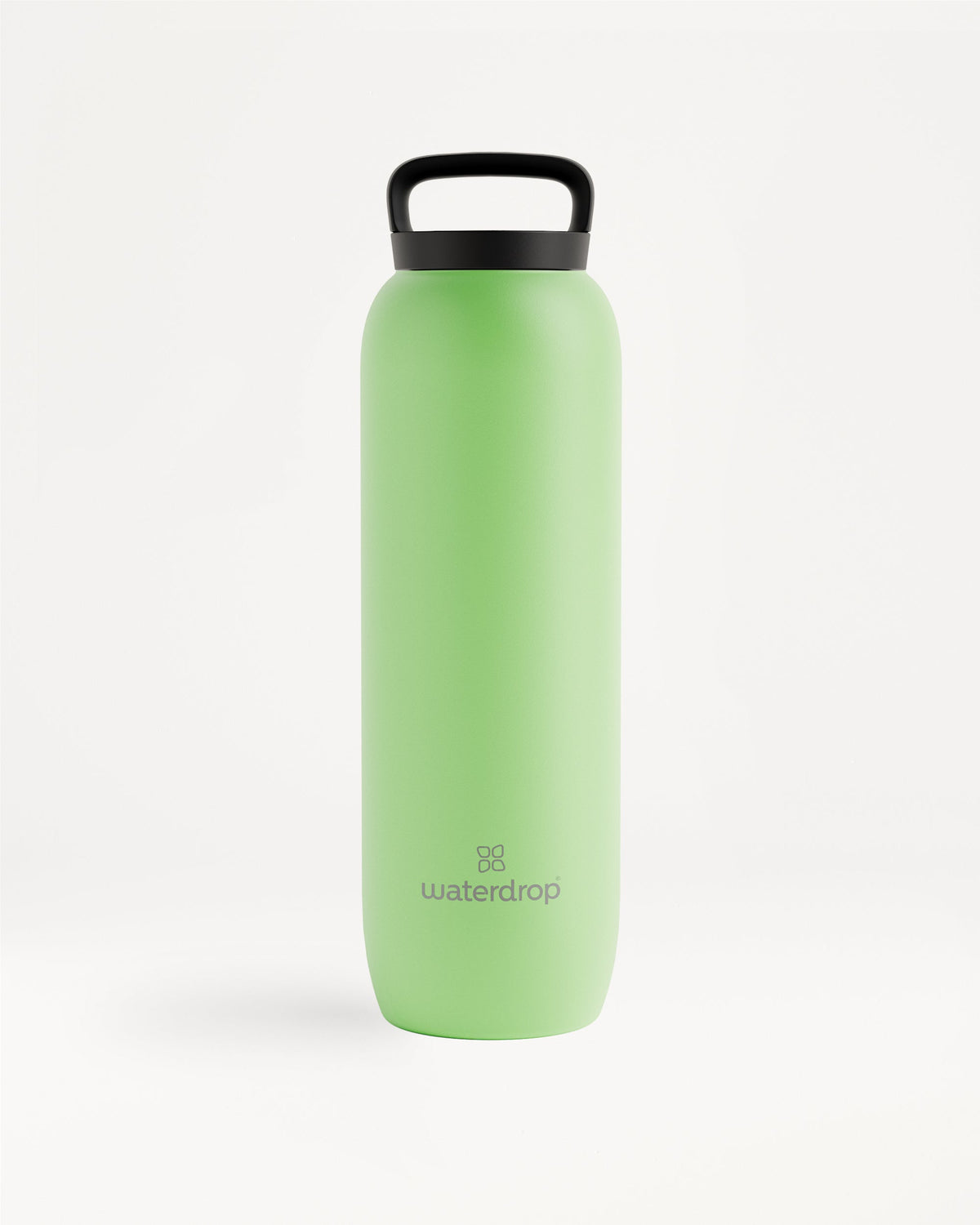 All-Purpose Thermo · Loop Lid green water bottle with black handle, double-walled stainless steel, thermal drinking lid, available in multiple sizes for hot and cold drinks.