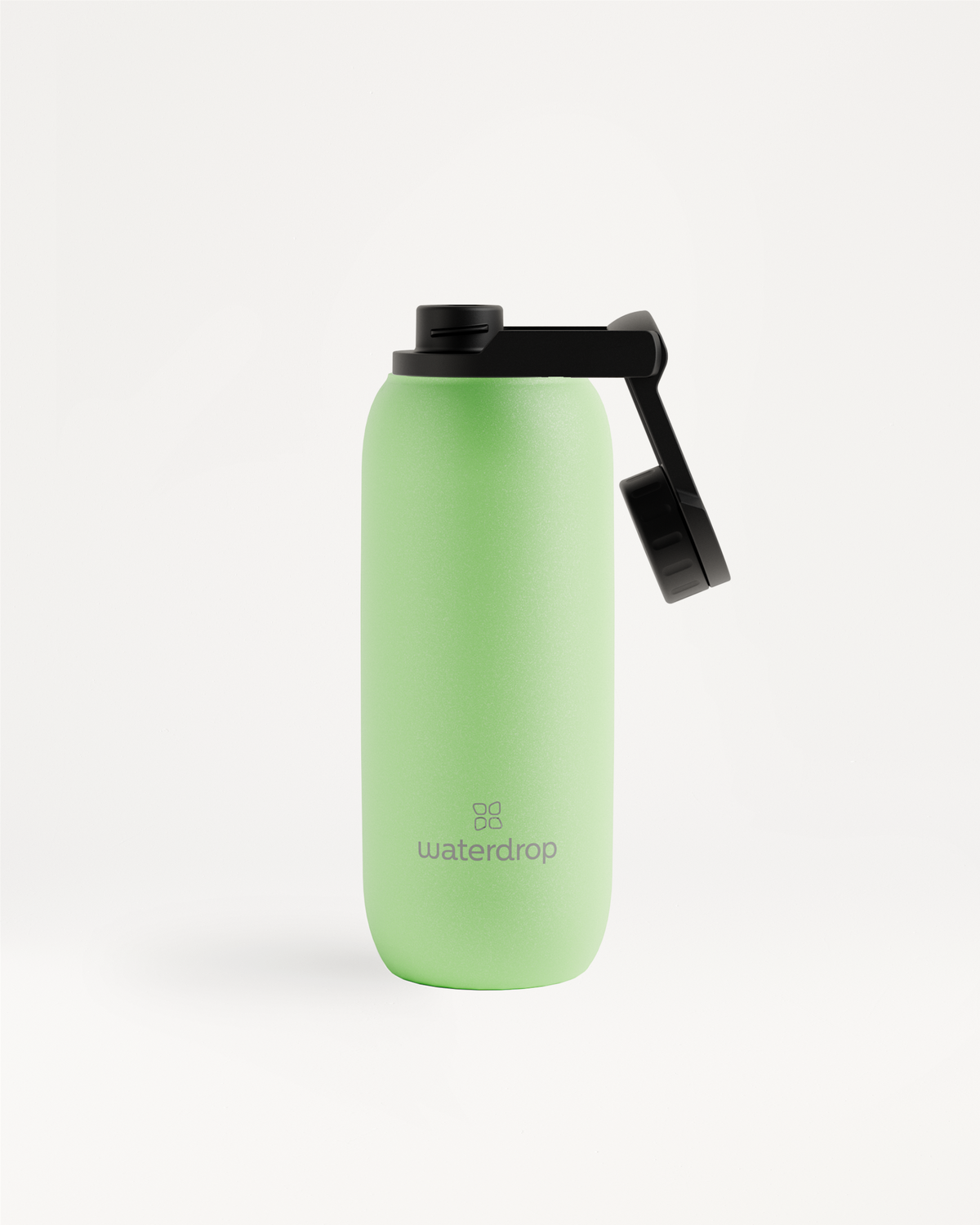 All-Purpose Thermo · Swing Lid, a green vacuum-insulated water bottle with a black attached cap. Suitable for keeping beverages cold for up to 24 hours.