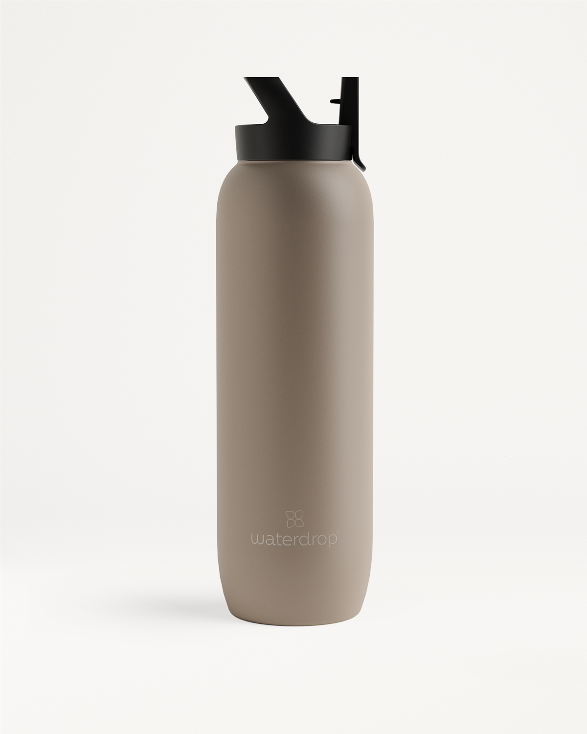 All-Purpose Thermo · Straw Lid water bottle with black lid and large opening for ice cubes.