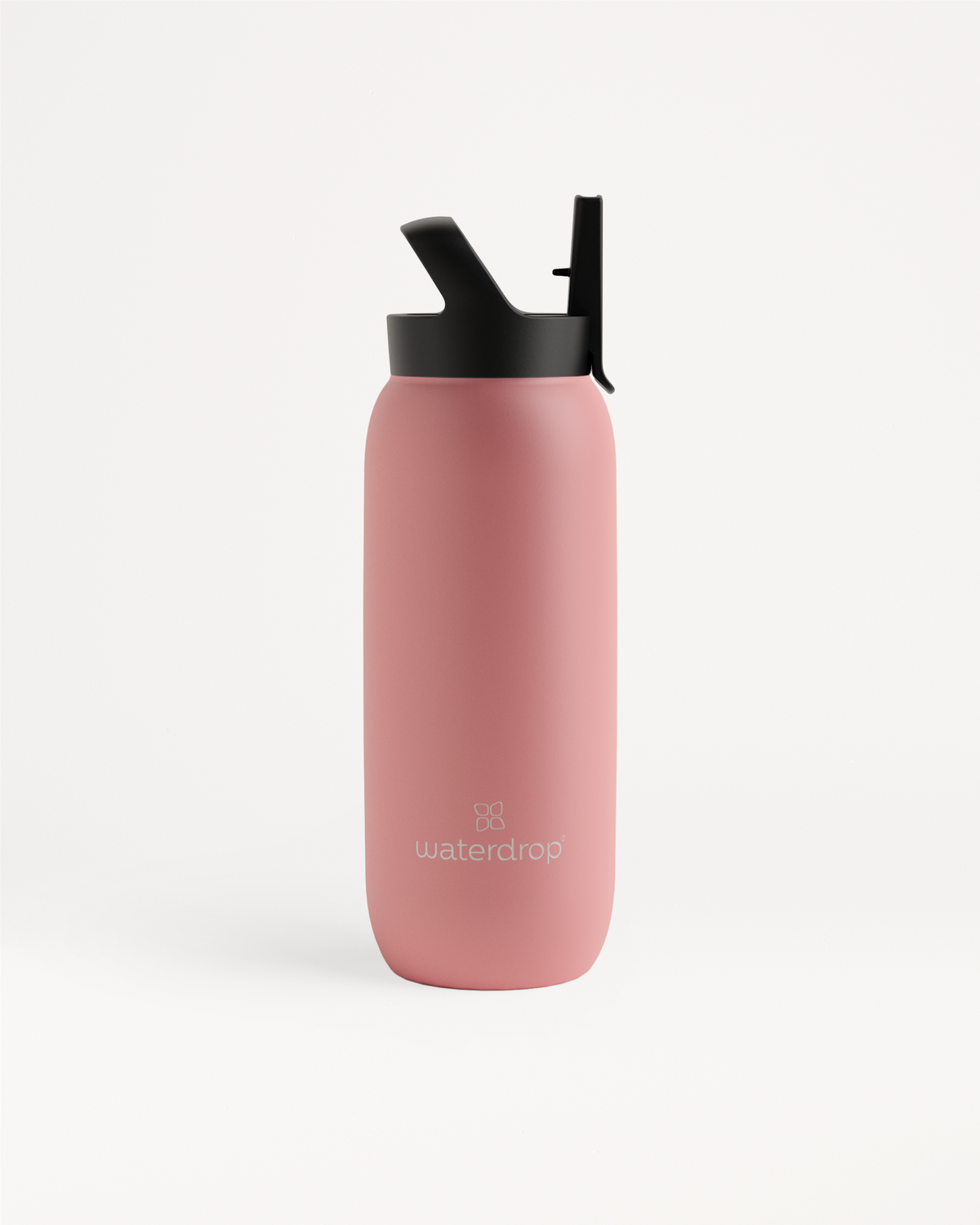 All-Purpose Thermo · Straw Lid: A stainless steel water bottle with a black lid, designed for keeping drinks cold up to 24 hours.