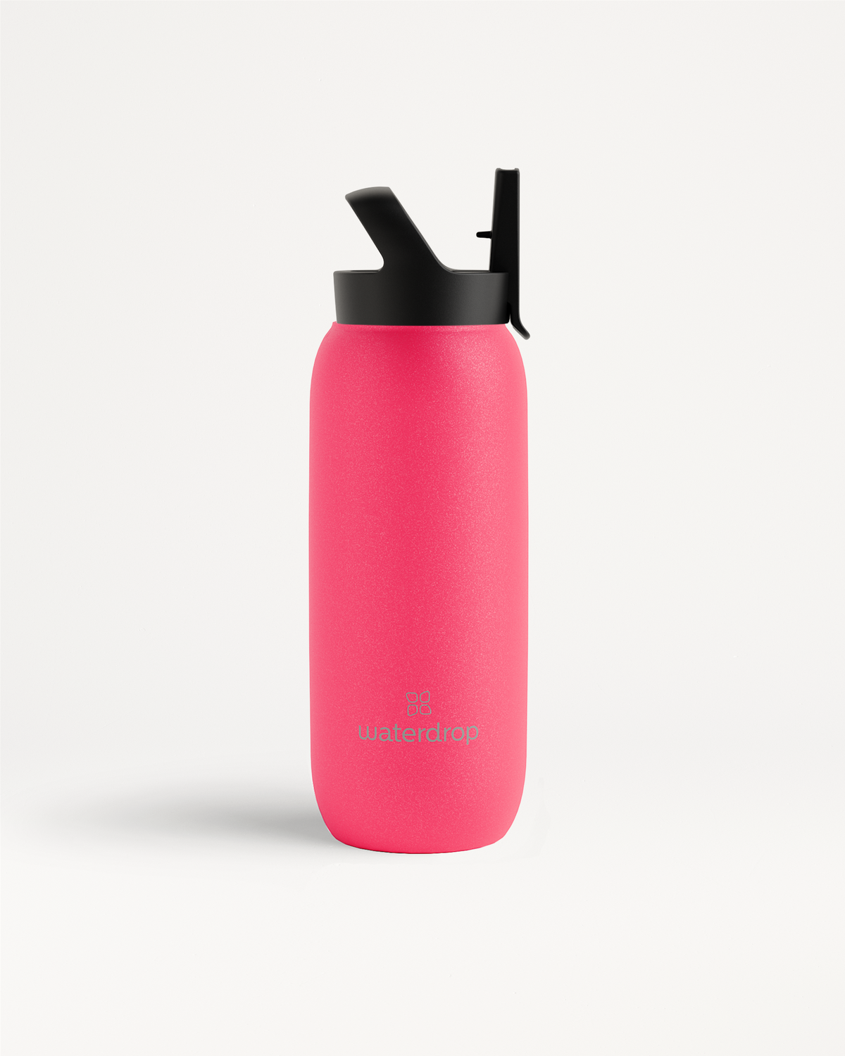 All-Purpose Thermo bottle with black Straw Lid, designed for keeping drinks ice-cold for up to 24 hours, featuring a large opening for ice cubes.