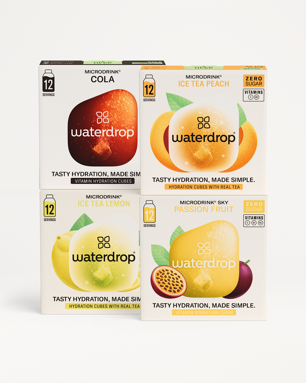 Microdrink Bestseller Set: Four hydration cube varieties, zero sugar options.
