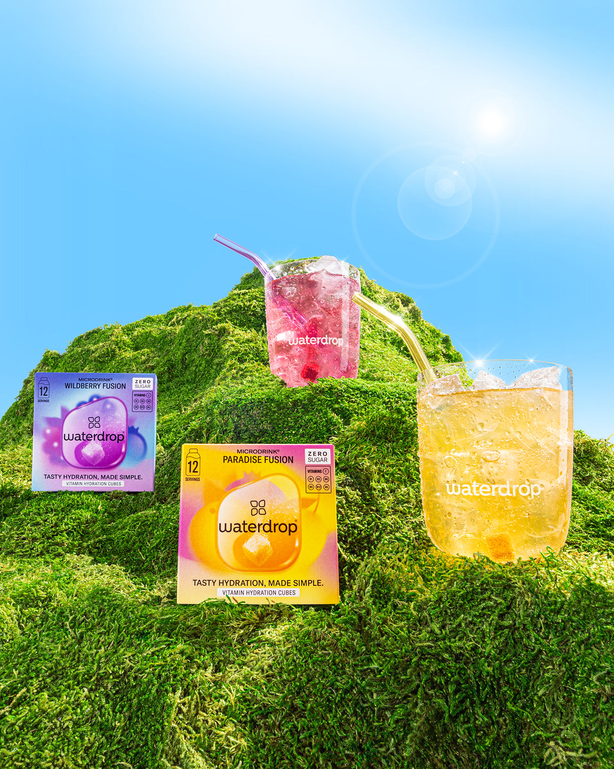Best of Summer Set drink, pink liquid with straw.