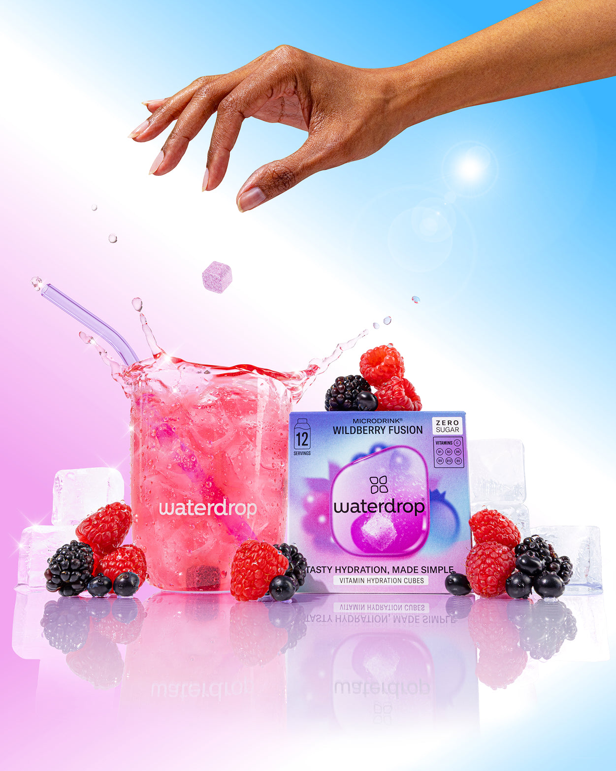 WILDBERRY FUSION Microdrink with berries, ice, and hydration cubes.