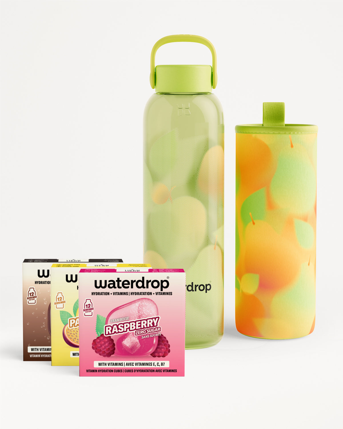 Edition Glass Microdrink Set with hydration cubes and bottle.