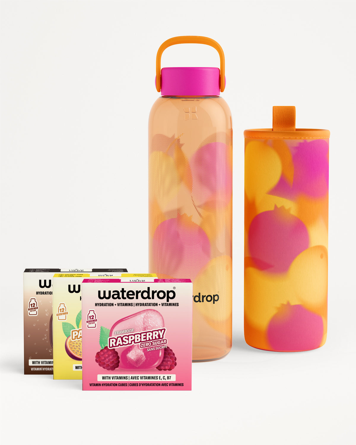Edition Glass Microdrink Set with vitamin-infused hydration cubes.