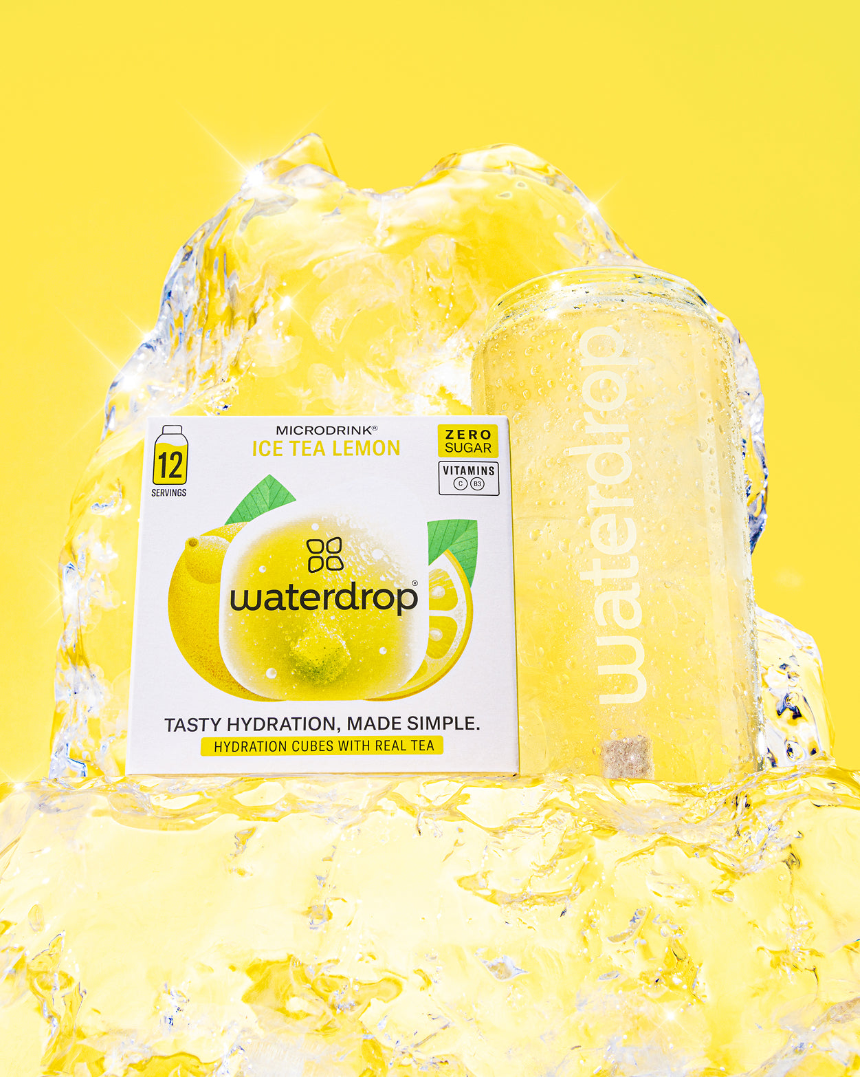 Frosted Limola Set: Ice Tea Lemon hydration cubes with chilled lemon tea.