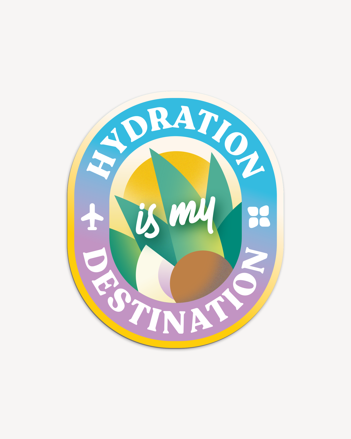 Bottle Sticker with text Hydration is my destination! and a flower logo, designed for durable use on drinking bottles. Limited Edition Design from waterdrop® EU.