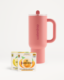 Chill Mode Set: Coral travel mug with Ice Tea Peach cubes.