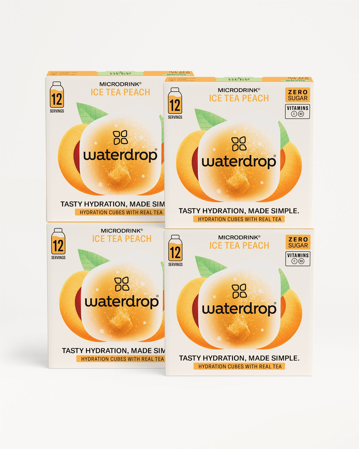 Microdrink 3+1 Set: Ice Tea Peach hydration cubes, zero sugar.