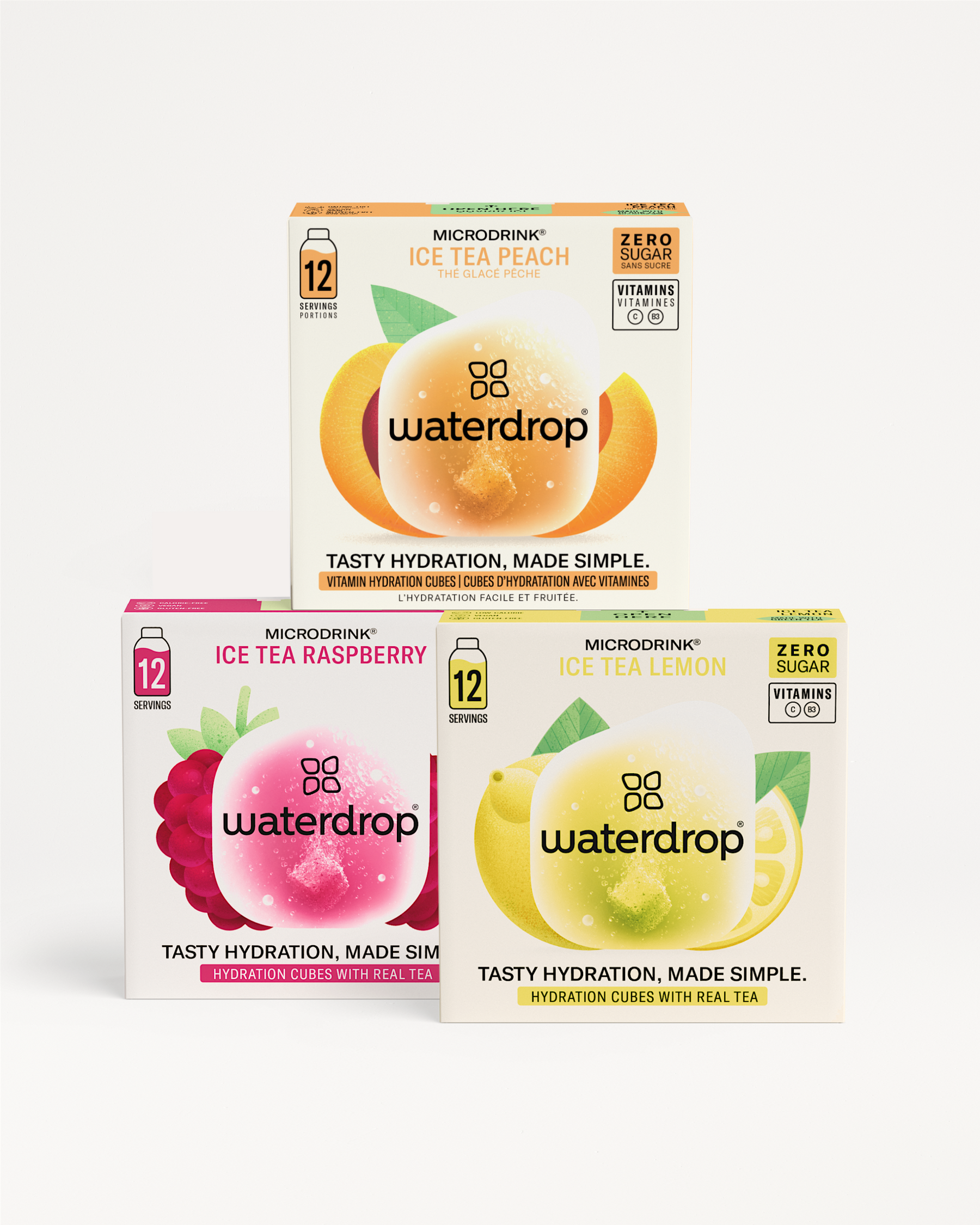 ICE TEA Set with peach, raspberry, and lemon hydration cubes.