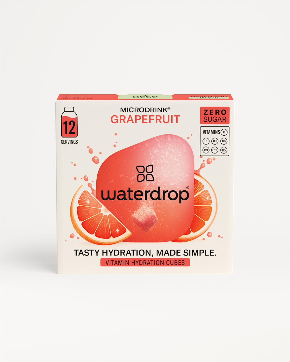 GRAPEFRUIT waterdrop® juice box, showcasing tangy, sugar-free grapefruit flavor; part of waterdrop®’s hydration solutions in a square carton.