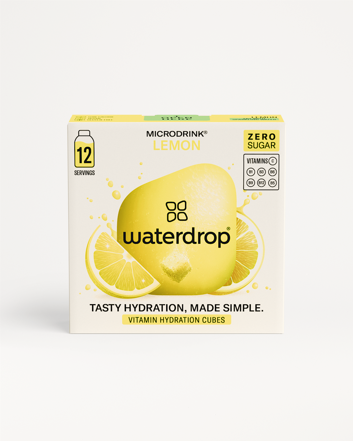 LEMON by waterdrop®: A box of sugar-free lemonade drops, promising a tangy, citrusy flavor in every drop.