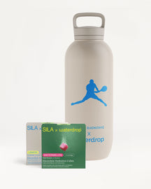 SILA Bottle Set: Djokovic water bottle, Watermelon and Lemon hydration cubes.