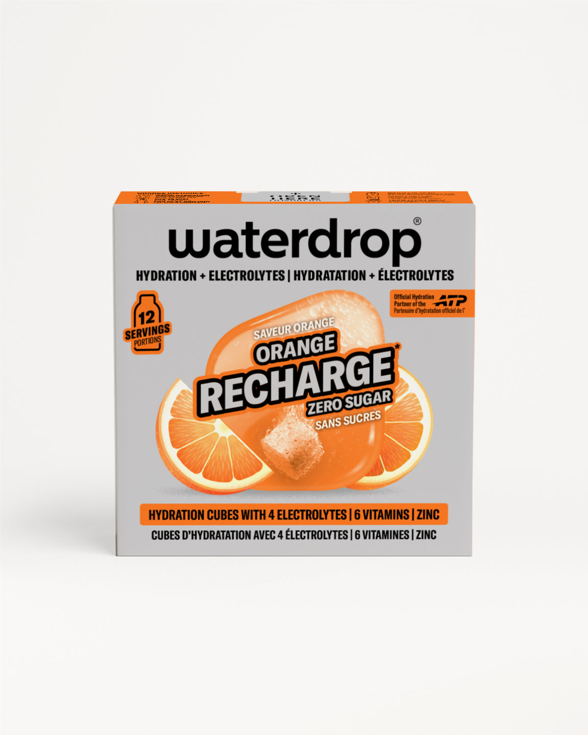 Waterdrop ORANGE RECHARGE hydration cubes box.