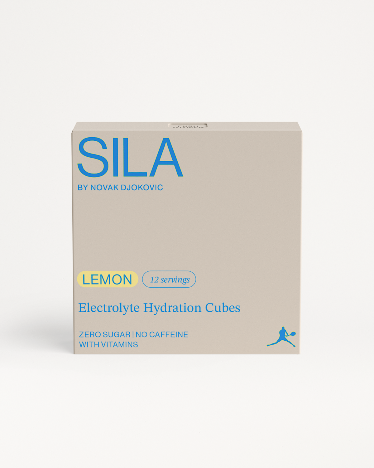 SILA Lemon electrolyte supplement box with blue text, designed for high performance and recovery, featuring convenient, portable packaging.