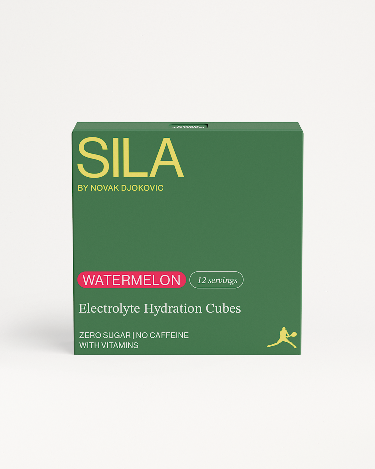 SILA Watermelon: A green box with white and yellow text promoting high-electrolyte recovery drink for enhanced performance and hydration.