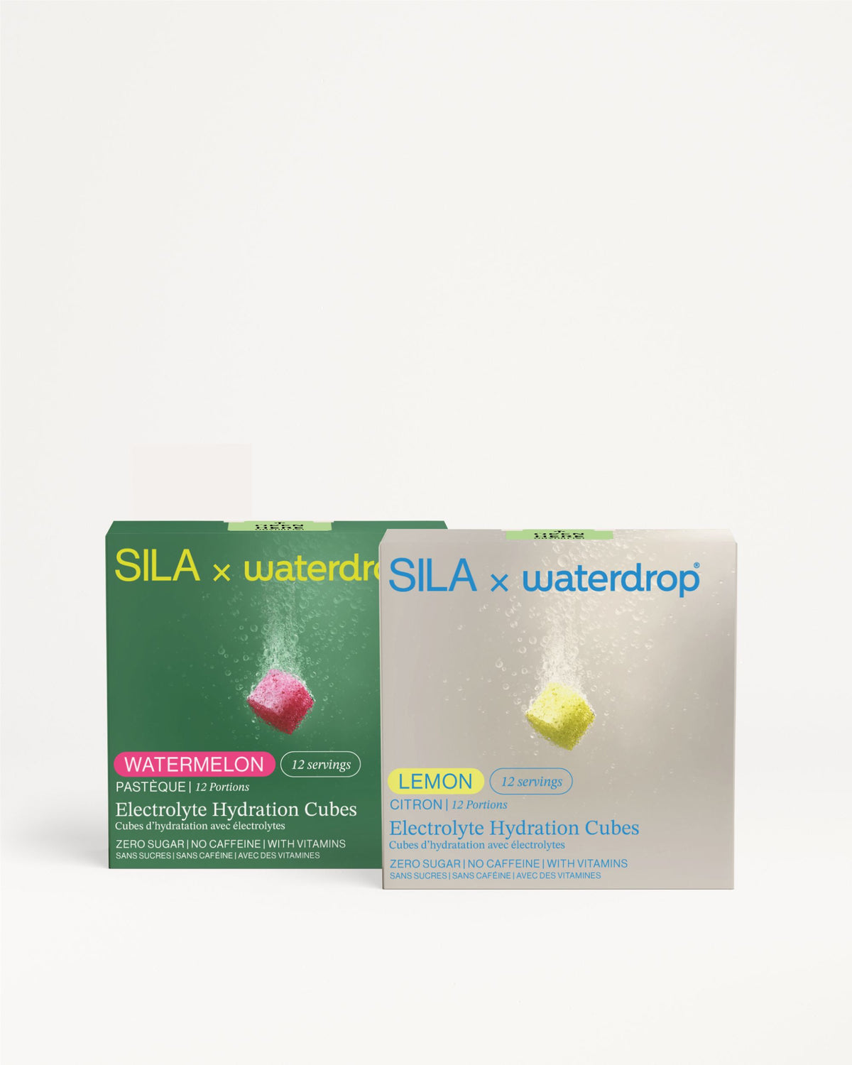 SILA Hydration Set with Watermelon and Lemon Electrolyte Cubes.