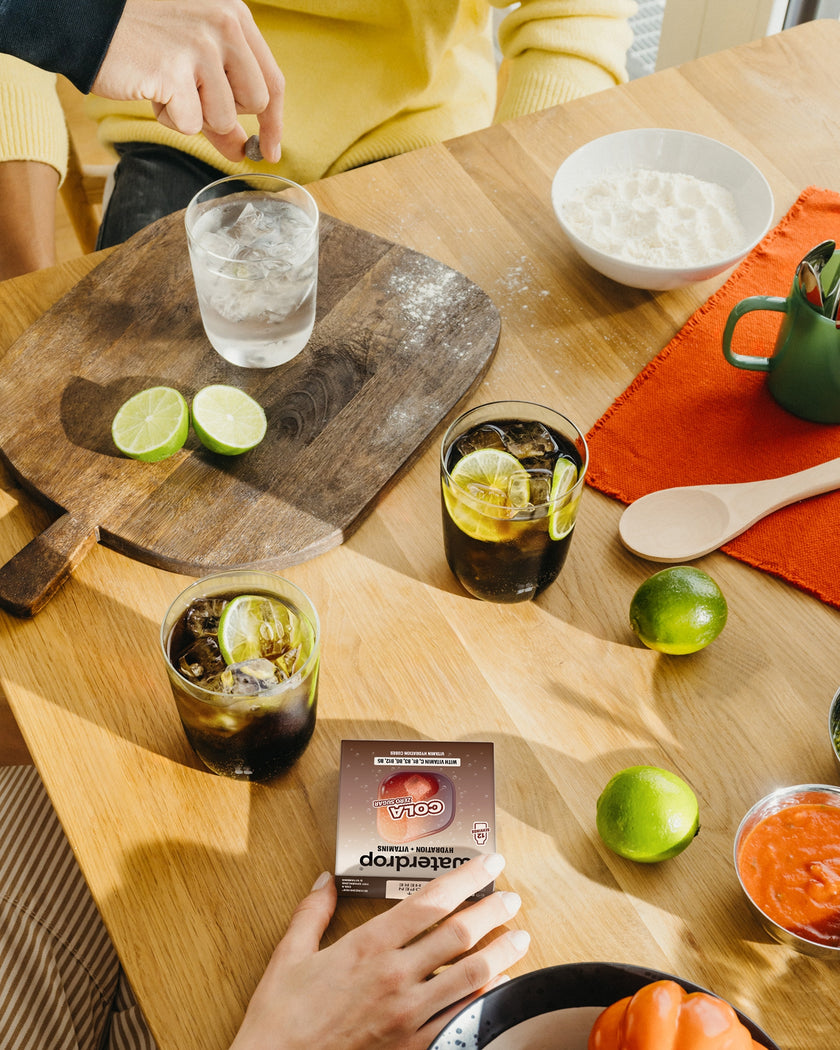 waterdrop Hydration Cola flavor with lime and cola drinks.