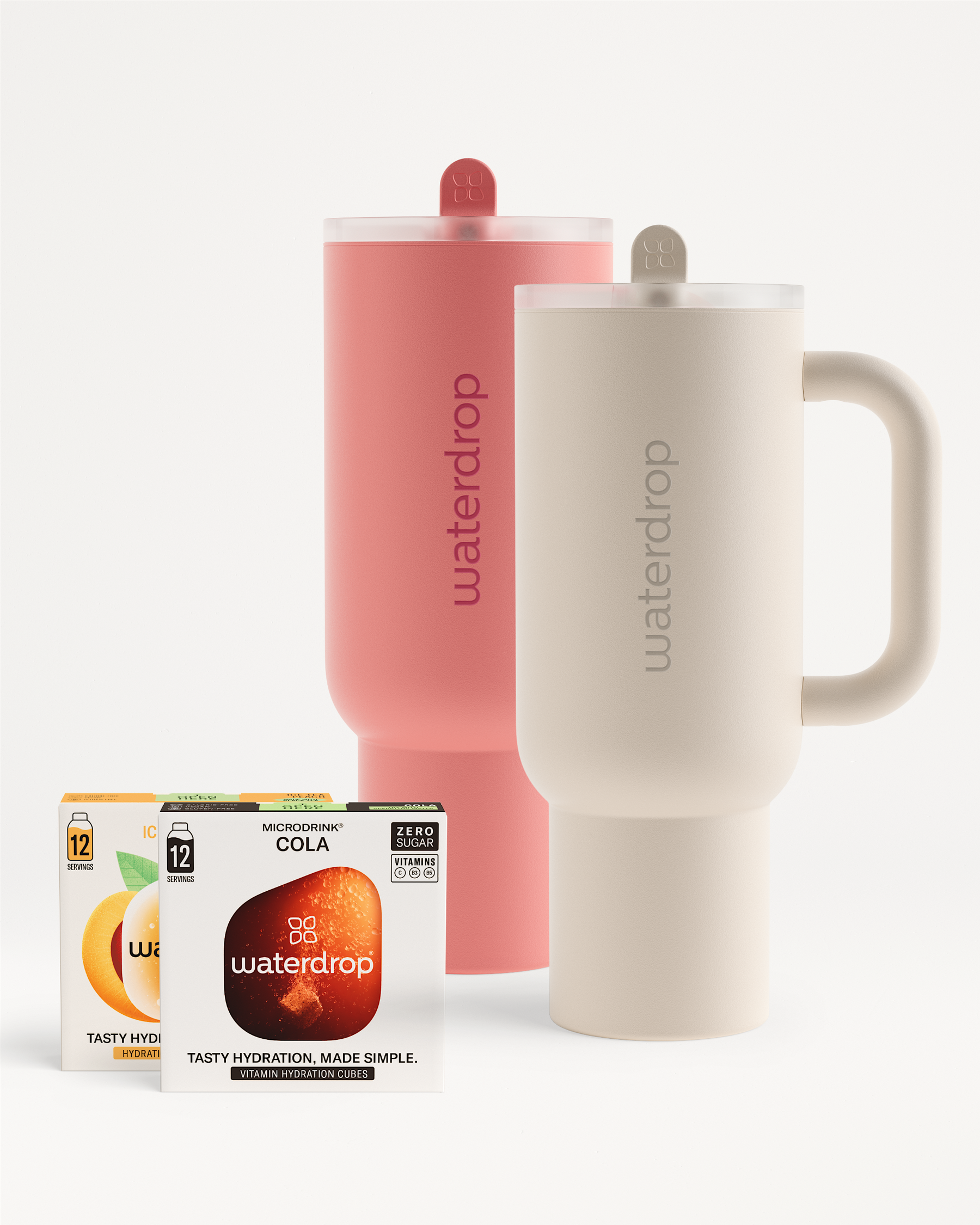 Social Mode Set: two Microdrink boxes, two branded tumblers.