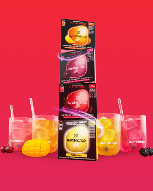 Microenergy BOOST Twin Pack with colorful hydration cubes and fruit.