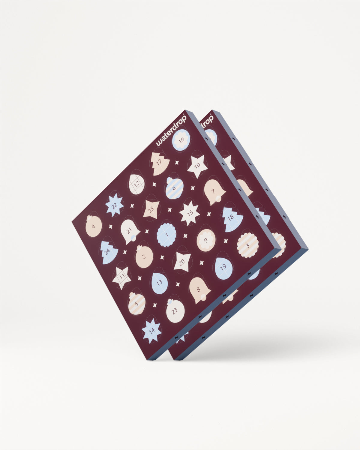 Two overlapping maroon gift cards with circular star-pattern icons on a white background.