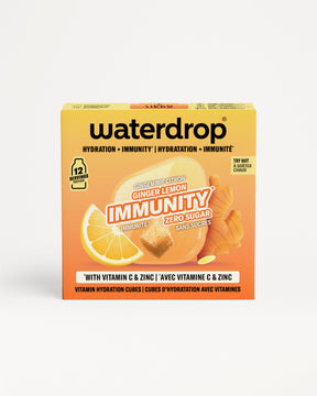 Orange Waterdrop immunity box with lemon and ginger imagery.