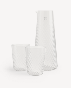Rippled Carafe Set with matching swirl-patterned tumblers.