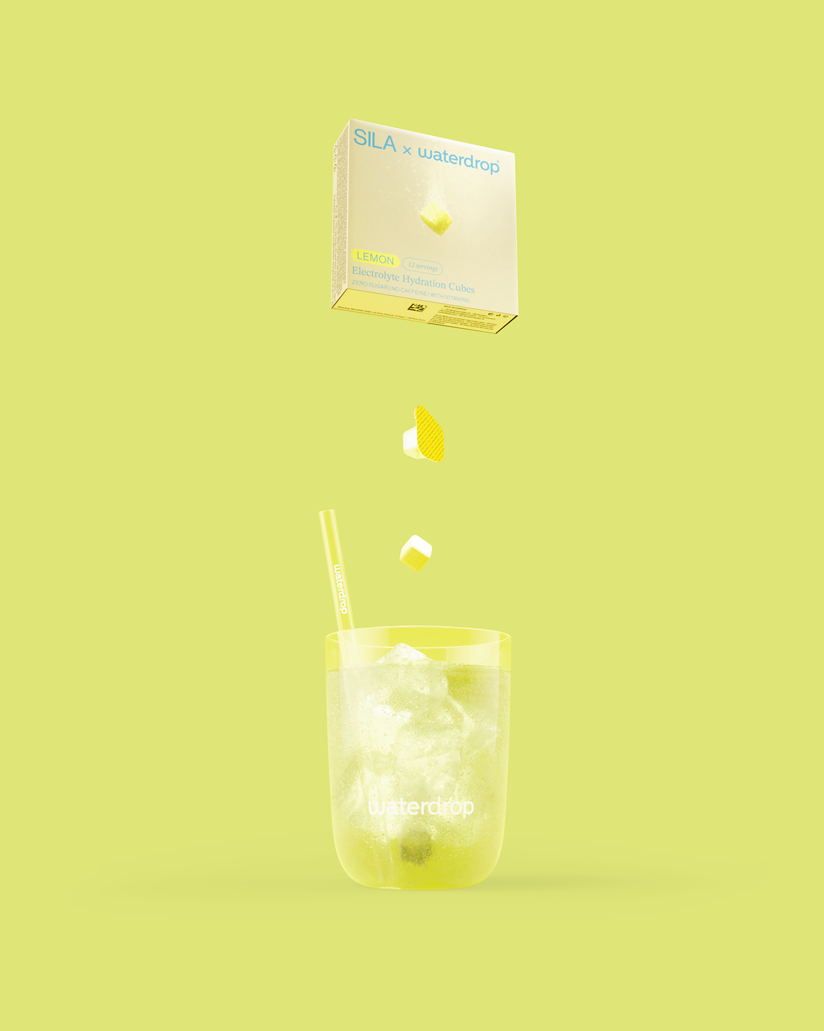 SILA Lemon electrolyte cubes with iced water.