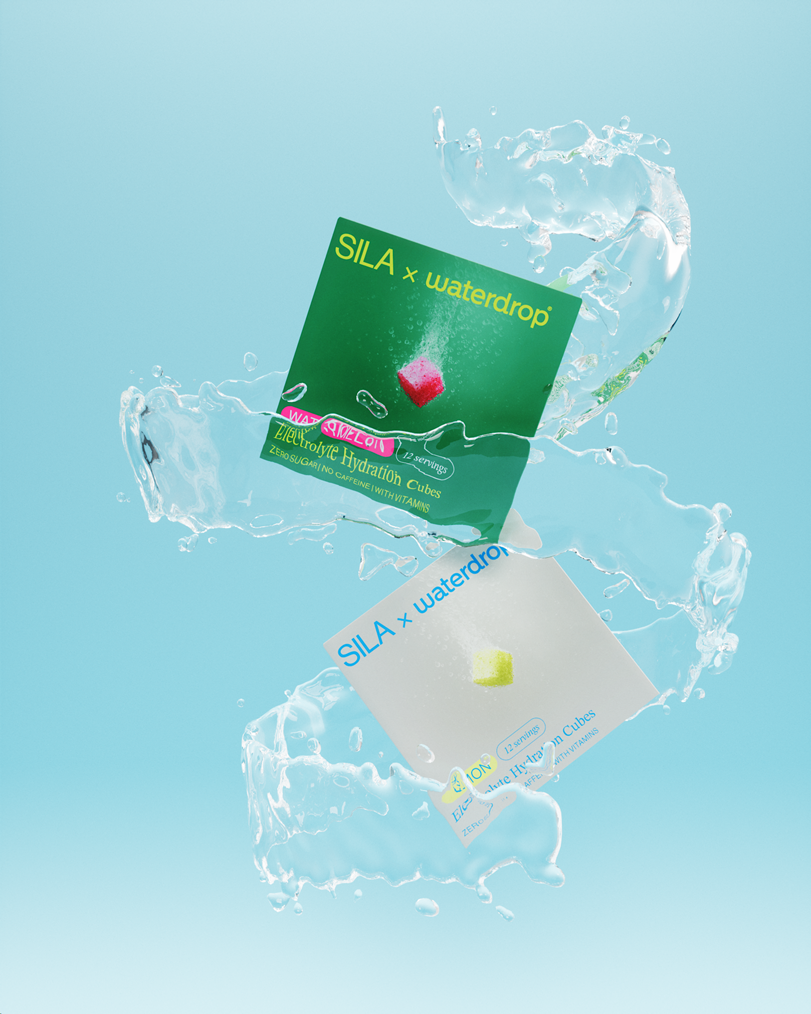 SILA Hydration Set: Electrolyte Cubes in Watermelon and Lemon.