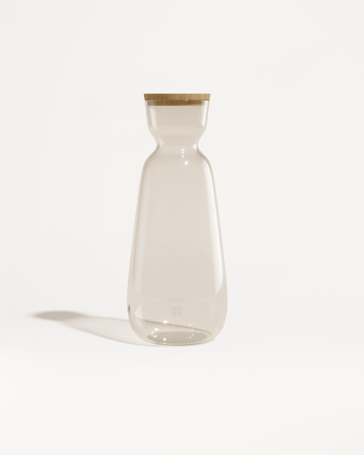 Glass Carafe Large: A clear borosilicate glass bottle with a wooden lid, perfect for elegant hydration at home or office.