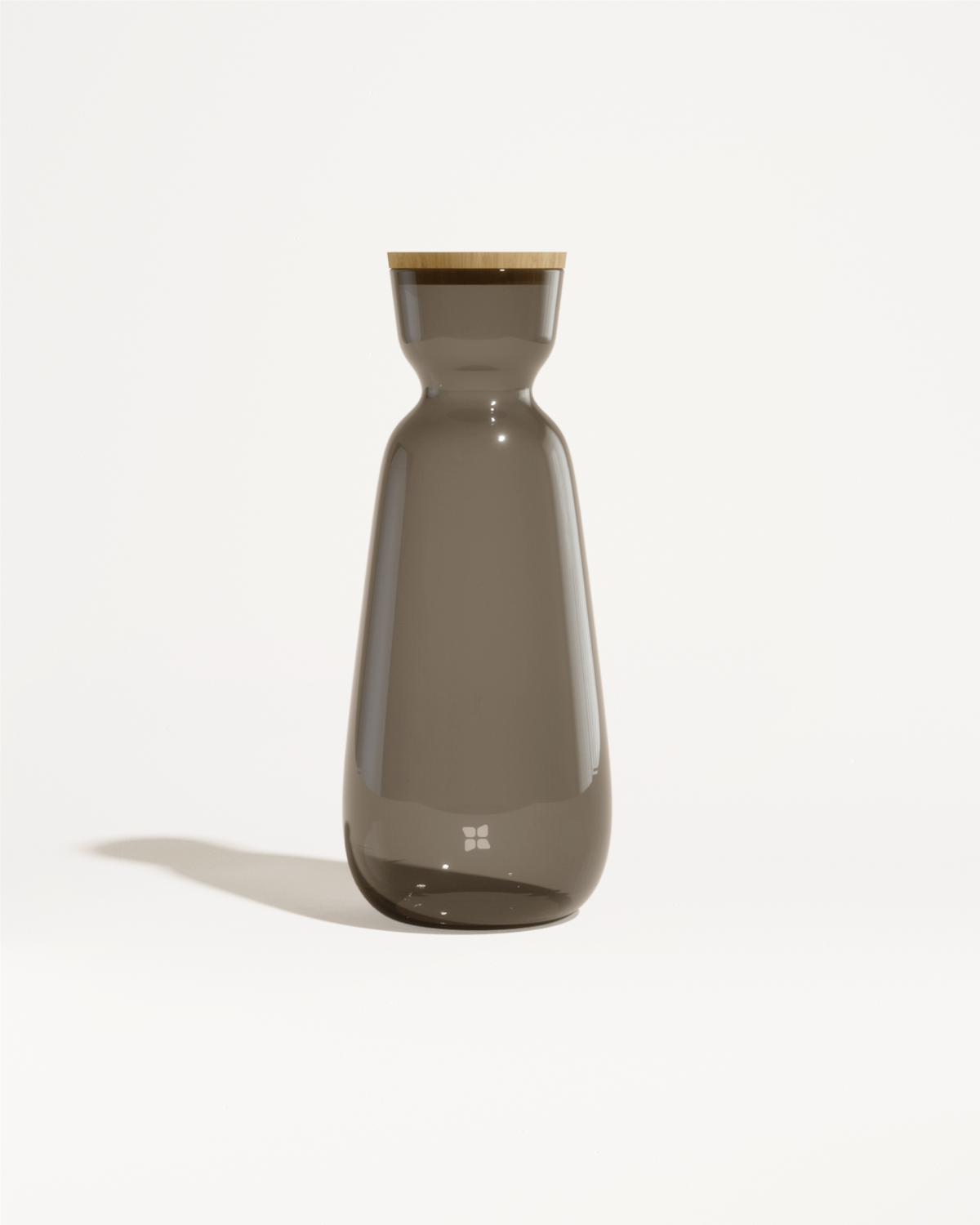 Glass Carafe Large with a wooden top, made of durable borosilicate glass, ideal for home or office hydration, showcased in minimalist still life photography.