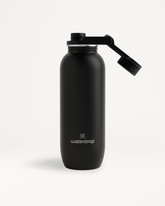 All-Purpose Ultralight Bottle with Swing Lid, black, featuring a practical attached cap for hygienic use. Ideal for excursions and daily hydration needs.