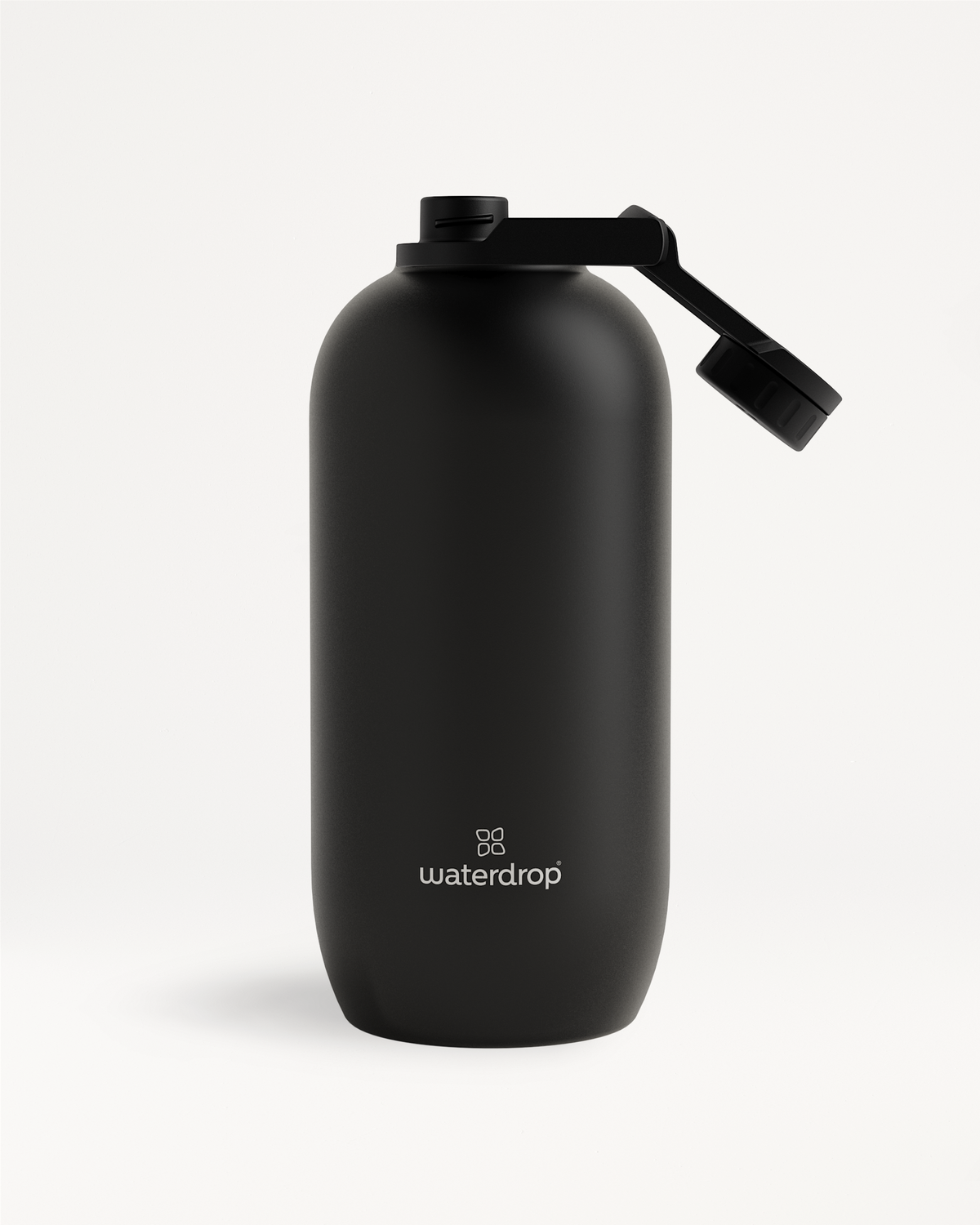 All-Purpose Thermo with Swing Lid, a vacuum-insulated black water bottle designed for maintaining cold drinks for up to 24 hours.