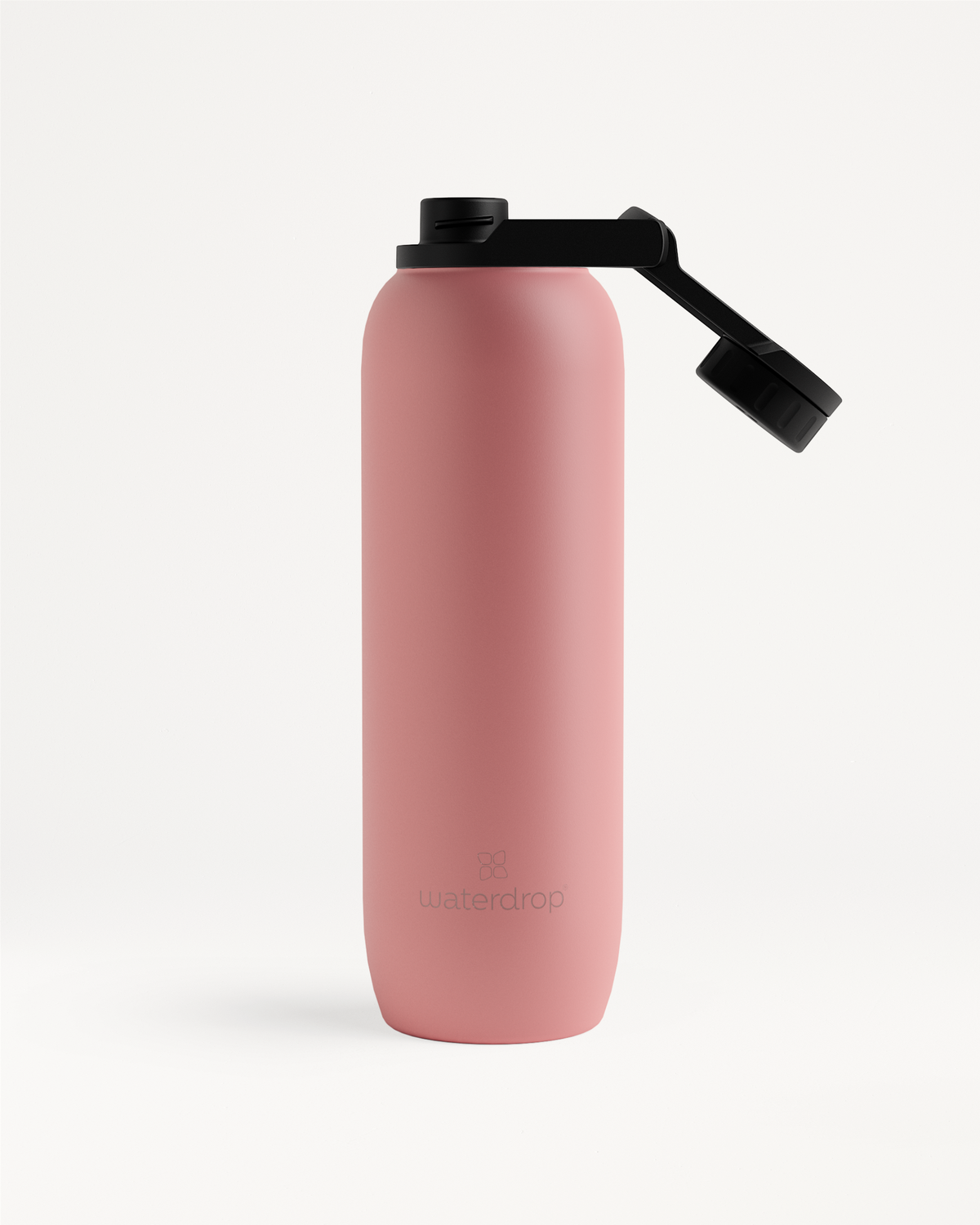 All-Purpose Thermo · Swing Lid: Pink vacuum-insulated water bottle with black lid, ideal for maintaining cold drinks up to 24 hours.