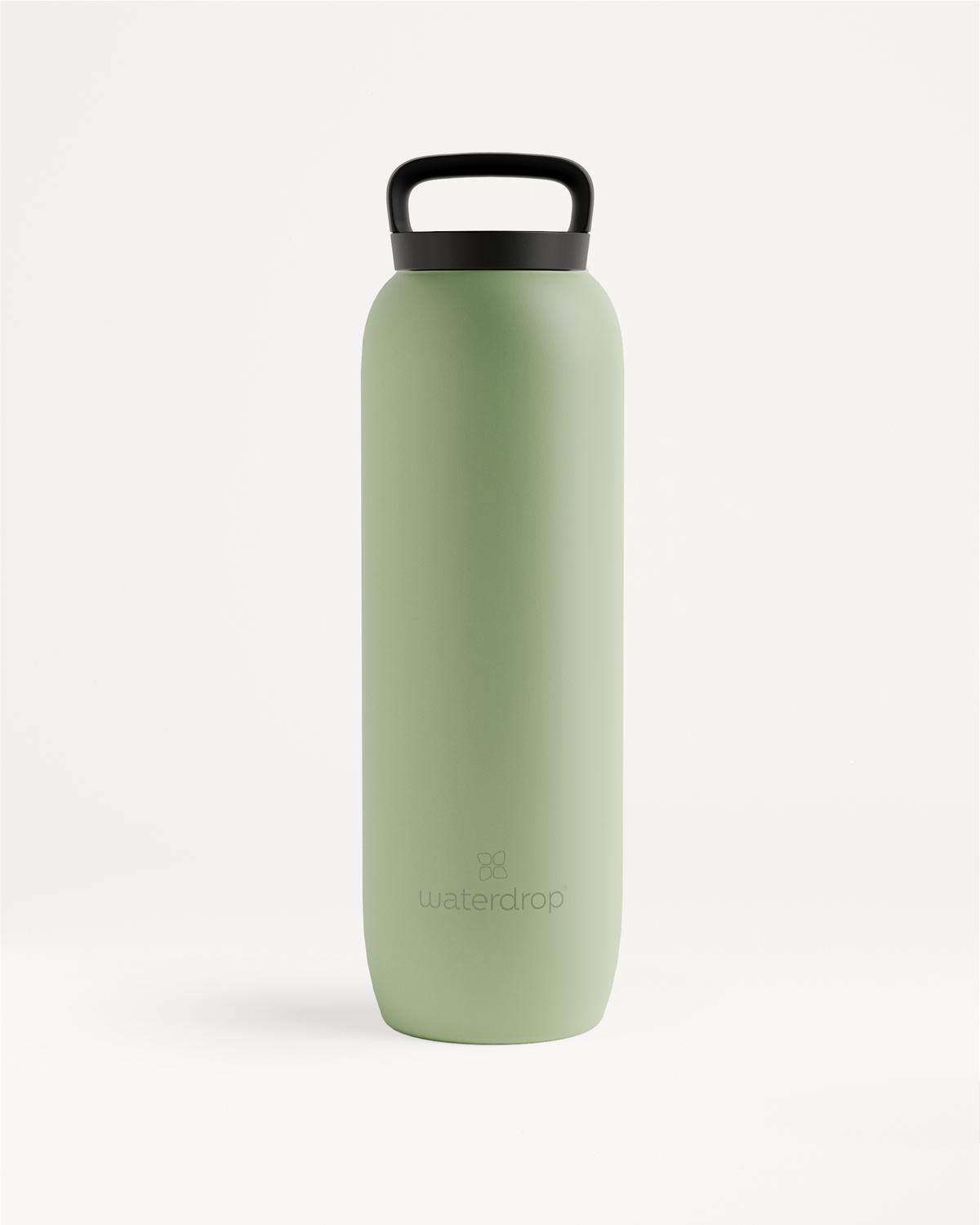 Green All-Purpose Thermo water bottle with double-walled stainless steel, thermal loop lid, and black handle for hot and cold drinks.