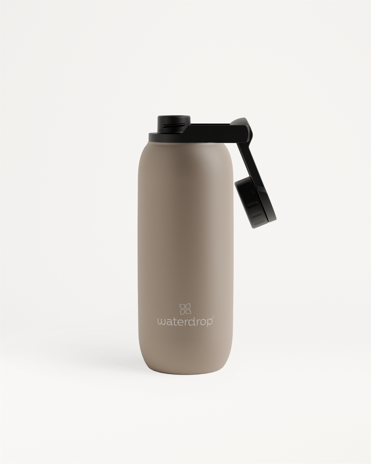 All-Purpose Thermo Swing Lid water bottle with black cap, featuring a practical swing lid for secure hydration.