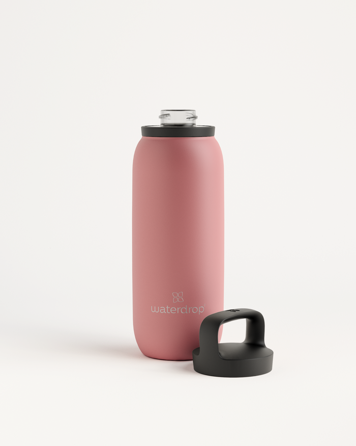 All-Purpose Thermo · Spout Lid, double-walled stainless steel water bottle with black cap, ideal for keeping drinks ice-cold for up to 24 hours.