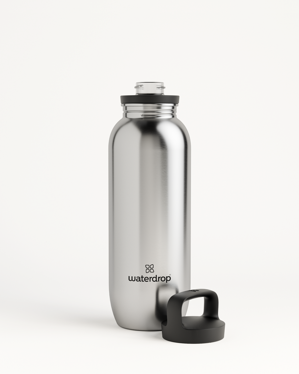 All-Purpose Ultralight Bottle with Spout Lid, silver, featuring a black handle and mouthpiece, ideal for hiking and daily use.