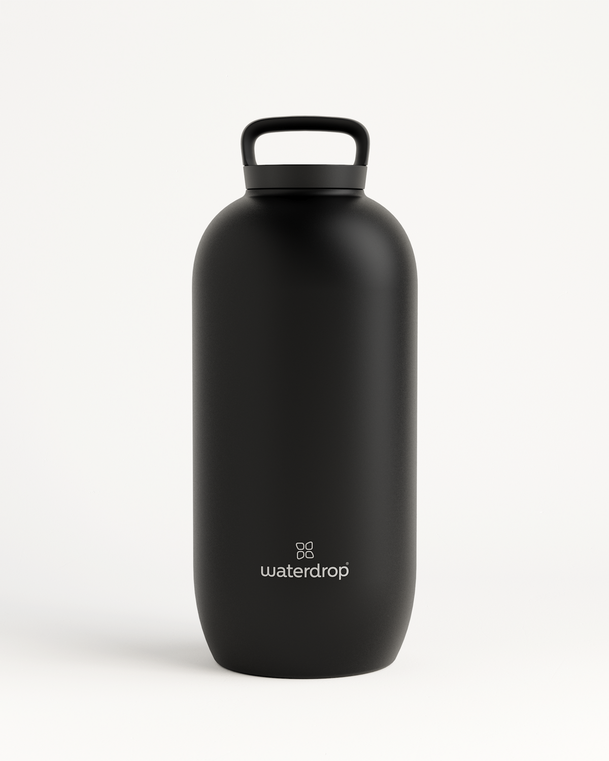 All-Purpose Thermo · Loop Lid black water bottle with handle, double-walled stainless steel, thermal drinking lid, available in 1L, 1.4L, and 1.9L sizes.