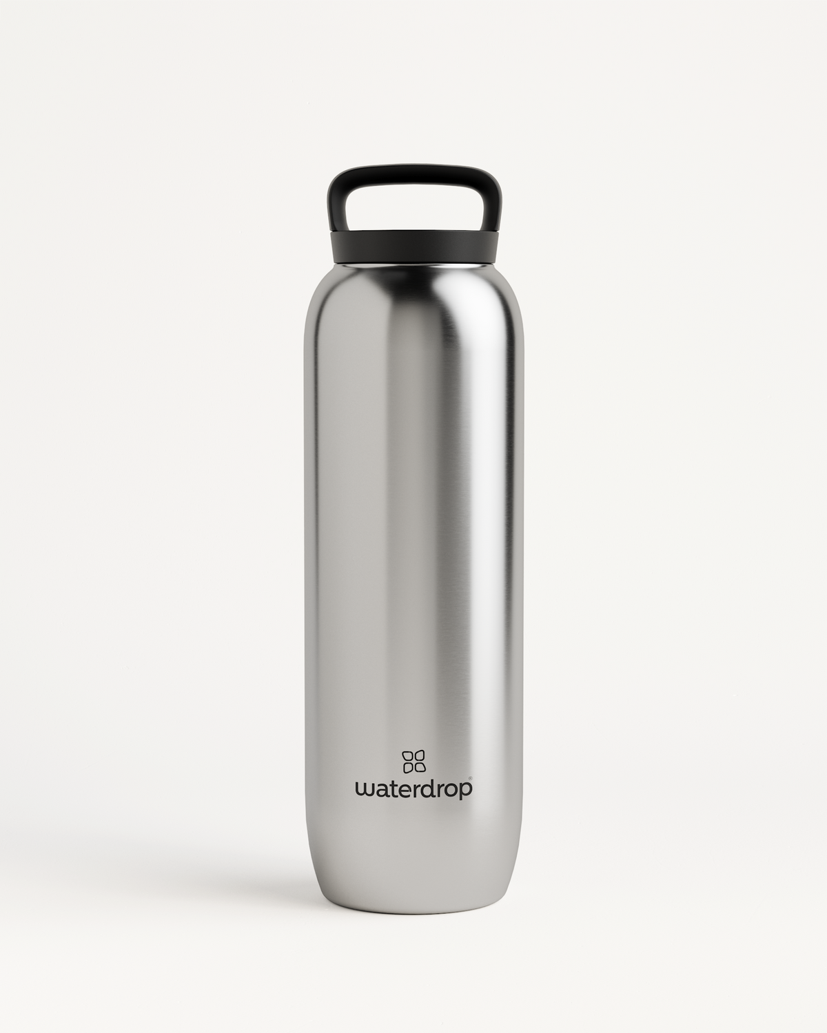 Silver All-Purpose Thermo water bottle with loop handle and thermal drinking lid, designed for insulation and compatibility with Spout Lid.