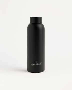 Classic Thermo Steel bottle with a black, double-walled stainless steel design, ideal for keeping drinks cold for 24 hours or hot for 12 hours.