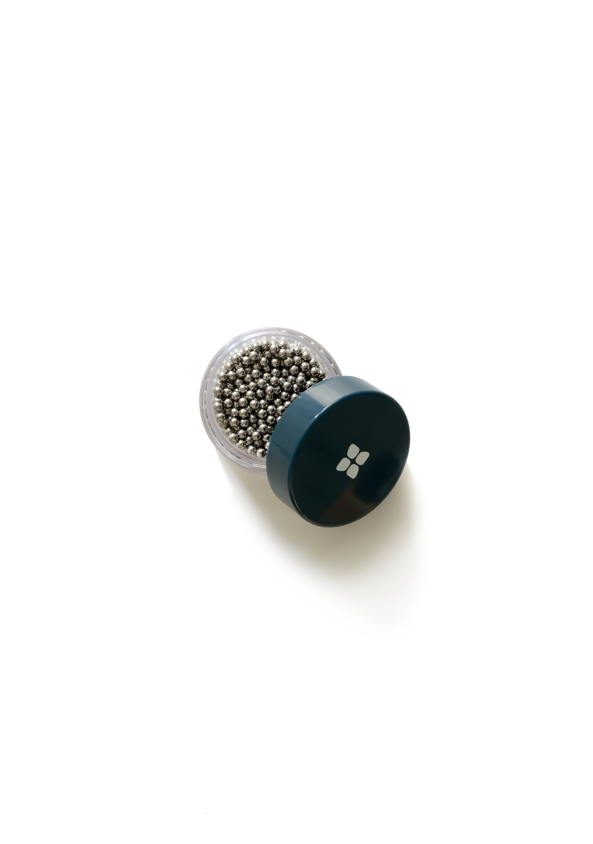 Blue container with silver balls, labeled Bottle Accessories, from waterdrop® EU, ideal for enhancing hydration solutions.